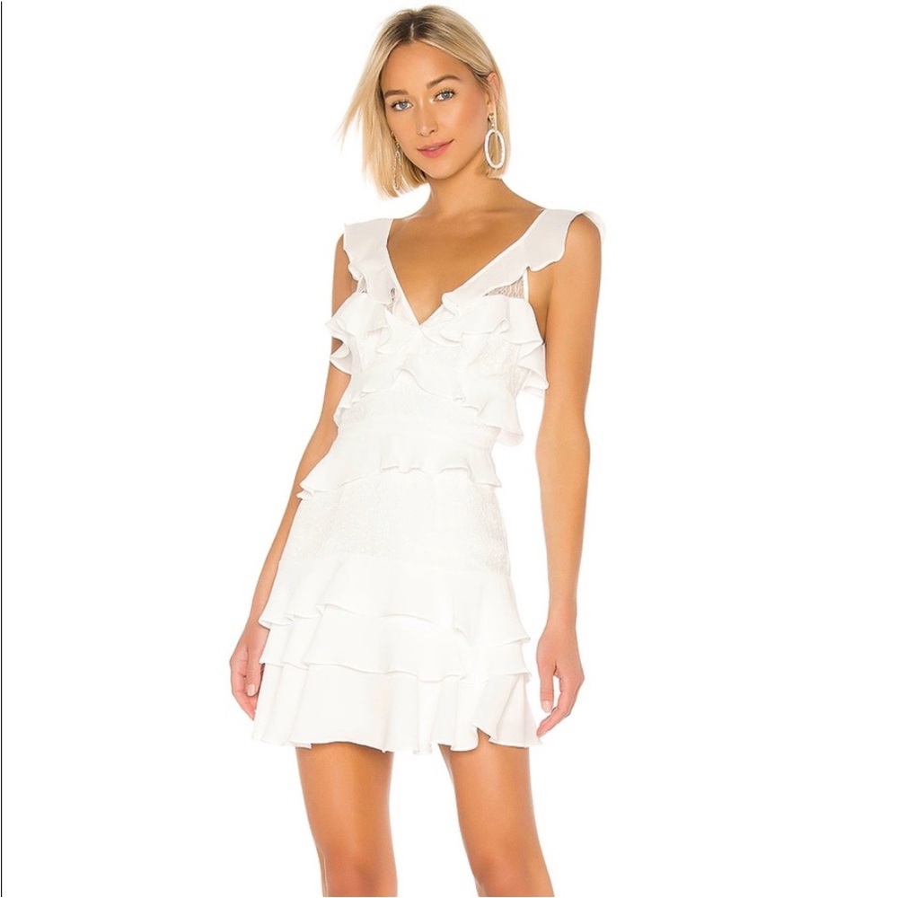 Revolve White Ruffle Mini Bridal Dress